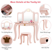 Load image into Gallery viewer, Gymax Kids Makeup Dressing Table Chair Set Princess Vanity & Tri-folding Mirror Pink
