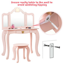 Load image into Gallery viewer, Gymax Kids Makeup Dressing Table Chair Set Princess Vanity & Tri-folding Mirror Pink