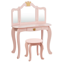 Load image into Gallery viewer, Gymax Kids Makeup Dressing Table Chair Set Princess Vanity & Tri-folding Mirror Pink