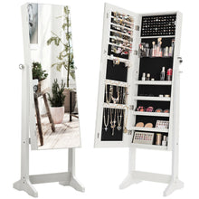 Load image into Gallery viewer, Gymax White Jewelry Cabinet Armoire Lockable Standing Storage Organizer Full-Length Mirror