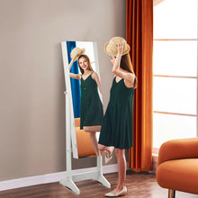 Load image into Gallery viewer, Gymax White Jewelry Cabinet Armoire Lockable Standing Storage Organizer Full-Length Mirror