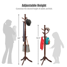 Load image into Gallery viewer, Gymax Wooden Coat Rack Hanger Hall Tree Entryway w/ 9 Hooks 2 Heights Walnut
