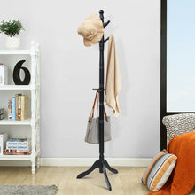 Load image into Gallery viewer, Gymax Wooden Coat Rack Hanger Hall Tree Entryway w/ 9 Hooks 2 Heights Black