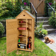 Load image into Gallery viewer, Gymax Outdoor Storage Shed Lockable Wooden Garden Tool Storage Cabinet W/ Shelves