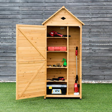 Load image into Gallery viewer, Gymax Outdoor Storage Shed Lockable Wooden Garden Tool Storage Cabinet W/ Shelves