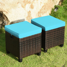 Load image into Gallery viewer, Gymax Set of 2 Patio Rattan Ottoman Footrest Garden Outdoor w/ Turquoise Cushion