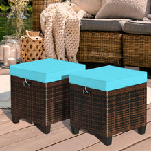 Load image into Gallery viewer, Gymax Set of 2 Patio Rattan Ottoman Footrest Garden Outdoor w/ Turquoise Cushion