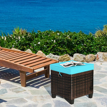 Load image into Gallery viewer, Gymax Set of 2 Patio Rattan Ottoman Footrest Garden Outdoor w/ Turquoise Cushion