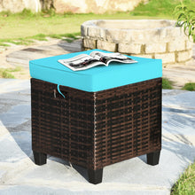 Load image into Gallery viewer, Gymax Set of 2 Patio Rattan Ottoman Footrest Garden Outdoor w/ Turquoise Cushion