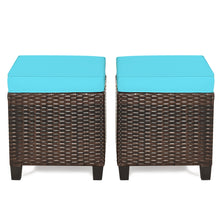 Load image into Gallery viewer, Gymax Set of 2 Patio Rattan Ottoman Footrest Garden Outdoor w/ Turquoise Cushion