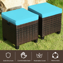 Load image into Gallery viewer, Gymax Set of 2 Patio Rattan Ottoman Footrest Garden Outdoor w/ Turquoise Cushion