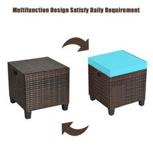 Load image into Gallery viewer, Gymax Set of 2 Patio Rattan Ottoman Footrest Garden Outdoor w/ Turquoise Cushion