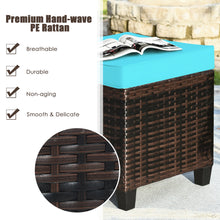 Load image into Gallery viewer, Gymax Set of 2 Patio Rattan Ottoman Footrest Garden Outdoor w/ Turquoise Cushion