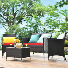 Load image into Gallery viewer, Gymax 4PCS Patio Rattan Conversation Furniture Set Outdoor w/ Turquoise Cushion