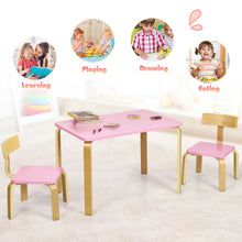 Load image into Gallery viewer, Gymax 3 Piece Kids Wooden Table and 2 Chairs Set Children Activity Art Desk Furniture
