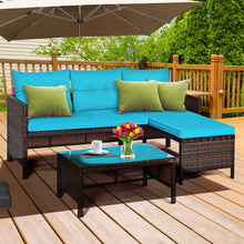 Load image into Gallery viewer, Gymax 3PCS Outdoor Rattan Furniture Set Patio Couch Sofa Set w/ Turquoise Cushion