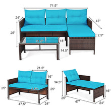 Load image into Gallery viewer, Gymax 3PCS Outdoor Rattan Furniture Set Patio Couch Sofa Set w/ Turquoise Cushion