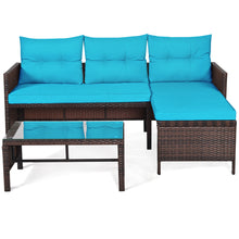 Load image into Gallery viewer, Gymax 3PCS Outdoor Rattan Furniture Set Patio Couch Sofa Set w/ Turquoise Cushion