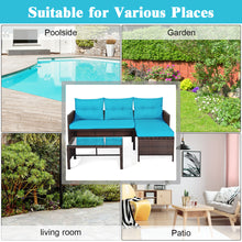 Load image into Gallery viewer, Gymax 3PCS Outdoor Rattan Furniture Set Patio Couch Sofa Set w/ Turquoise Cushion