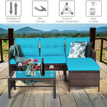 Load image into Gallery viewer, Gymax 3PCS Outdoor Rattan Furniture Set Patio Couch Sofa Set w/ Turquoise Cushion
