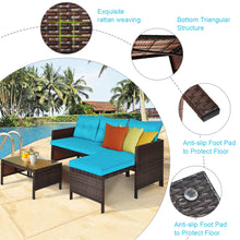 Load image into Gallery viewer, Gymax 3PCS Outdoor Rattan Furniture Set Patio Couch Sofa Set w/ Turquoise Cushion
