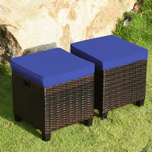 Load image into Gallery viewer, Gymax Set of 2 Patio Rattan Ottoman Footrest Garden Outdoor w/ Navy Cushion