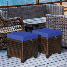 Load image into Gallery viewer, Gymax Set of 2 Patio Rattan Ottoman Footrest Garden Outdoor w/ Navy Cushion