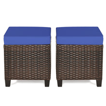 Load image into Gallery viewer, Gymax Set of 2 Patio Rattan Ottoman Footrest Garden Outdoor w/ Navy Cushion