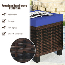Load image into Gallery viewer, Gymax Set of 2 Patio Rattan Ottoman Footrest Garden Outdoor w/ Navy Cushion