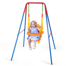 Load image into Gallery viewer, Gymax Toddler Swing Set High Back Seat w/ Handrails A-Frame Metal Swing Set Backyard