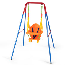 Load image into Gallery viewer, Gymax Toddler Swing Set High Back Seat w/ Handrails A-Frame Metal Swing Set Backyard