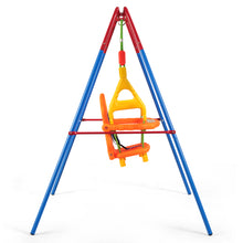 Load image into Gallery viewer, Gymax Toddler Swing Set High Back Seat w/ Handrails A-Frame Metal Swing Set Backyard