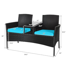 Load image into Gallery viewer, Gymax Rattan Wicker Patio Conversation Set w/ Table Turquoise Cushion
