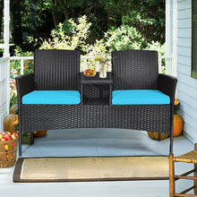 Load image into Gallery viewer, Gymax Rattan Wicker Patio Conversation Set w/ Table Turquoise Cushion
