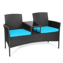 Load image into Gallery viewer, Gymax Rattan Wicker Patio Conversation Set w/ Table Turquoise Cushion