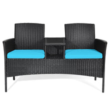 Load image into Gallery viewer, Gymax Rattan Wicker Patio Conversation Set w/ Table Turquoise Cushion