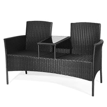 Load image into Gallery viewer, Gymax Rattan Wicker Patio Conversation Set w/ Table Turquoise Cushion