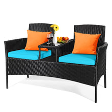 Load image into Gallery viewer, Gymax Rattan Wicker Patio Conversation Set w/ Table Turquoise Cushion