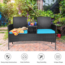 Load image into Gallery viewer, Gymax Rattan Wicker Patio Conversation Set w/ Table Turquoise Cushion