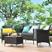 Load image into Gallery viewer, Gymax 4PCS Patio Rattan Conversation Furniture Set Outdoor w/ Turquoise Cushion