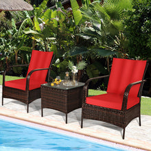 Load image into Gallery viewer, Gymax 3PCS Patio Rattan Conversation Set Outdoor Furniture Set w/ Table Cushions