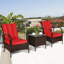 Load image into Gallery viewer, Gymax 3PCS Patio Rattan Conversation Set Outdoor Furniture Set w/ Table Cushions