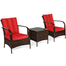 Load image into Gallery viewer, Gymax 3PCS Patio Rattan Conversation Set Outdoor Furniture Set w/ Table Cushions