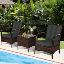 Load image into Gallery viewer, Gymax 3PCS Outdoor Patio Rattan Conversation Set Furniture Set w/ Table Cushions