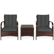 Load image into Gallery viewer, Gymax 3PCS Outdoor Patio Rattan Conversation Set Furniture Set w/ Table Cushions