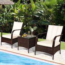 Load image into Gallery viewer, Gymax 3PCS Patio Outdoor Rattan Conversation Set Furniture Set w/ Table Cushions