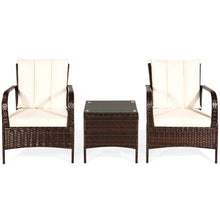 Load image into Gallery viewer, Gymax 3PCS Patio Outdoor Rattan Conversation Set Furniture Set w/ Table Cushions