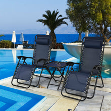 Load image into Gallery viewer, Gymax 3PCS Zero Gravity Recliner Lounge Chairs Pillows Table Portable Folding Navy