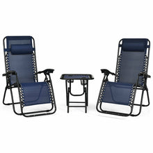 Load image into Gallery viewer, Gymax 3PCS Zero Gravity Recliner Lounge Chairs Pillows Table Portable Folding Navy