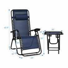 Load image into Gallery viewer, Gymax 3PCS Zero Gravity Recliner Lounge Chairs Pillows Table Portable Folding Navy